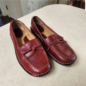 Born Women's Red Leather Square Toe Flats Slip on Loafers Comfort Shoes Size 7.5